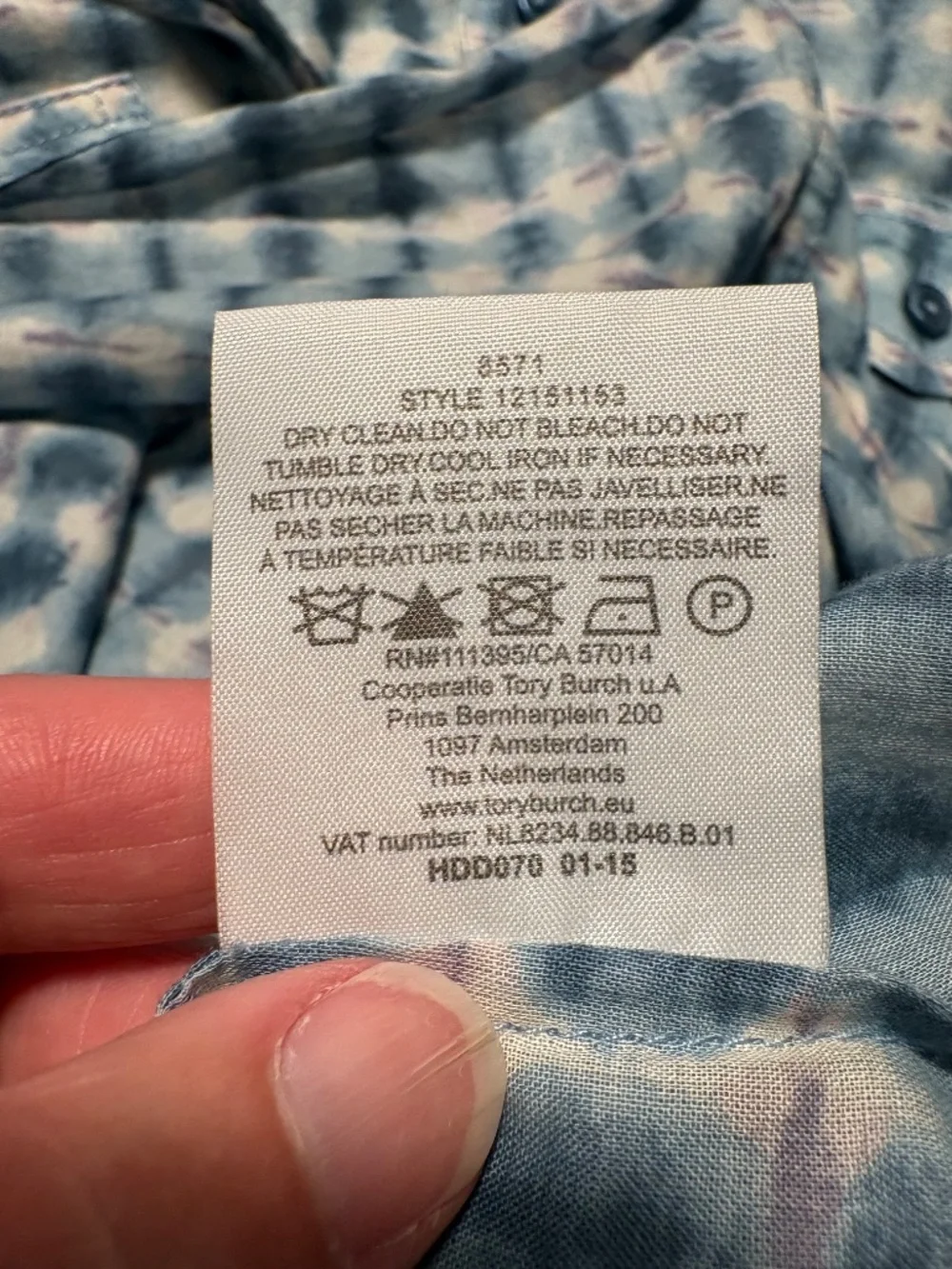 Tory Burch button down shirt - cotton tie dye w/ checkered pattern - size 10